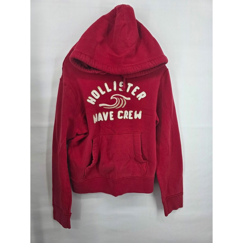 Hollister Wave Crew Red Pullover Hoodie Mens Large Applique Logo Waffle Hood
